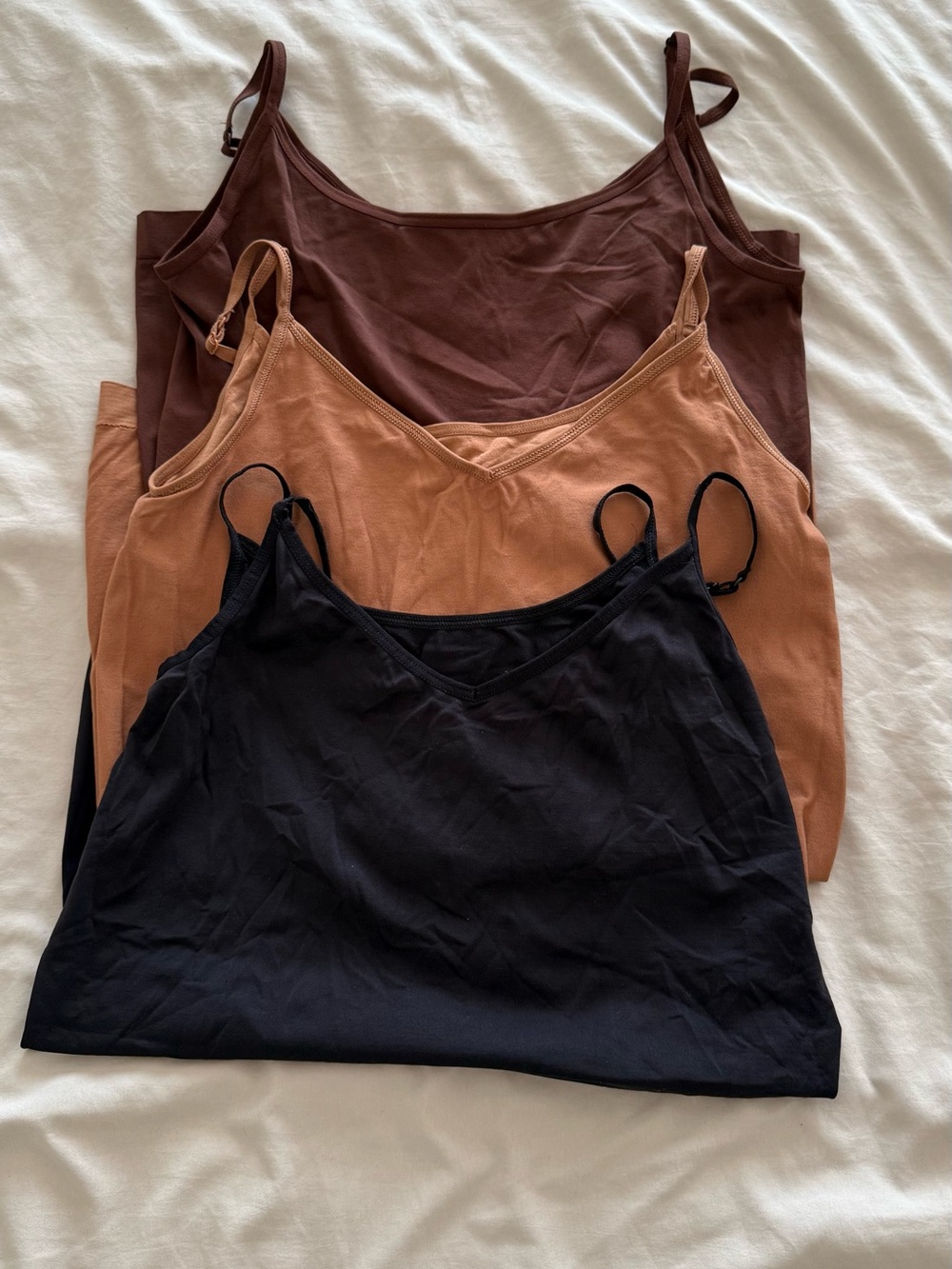 Nine West Essentials Set of Three Reversible Tank Camisoles - Tan, Brown, Black - Picture 2 of 8
